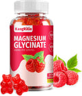 KangRiXin Sugar Free Magnesium Gummies 600mg Raspberry Flavor in a bottle with red raspberry illustrations on white background