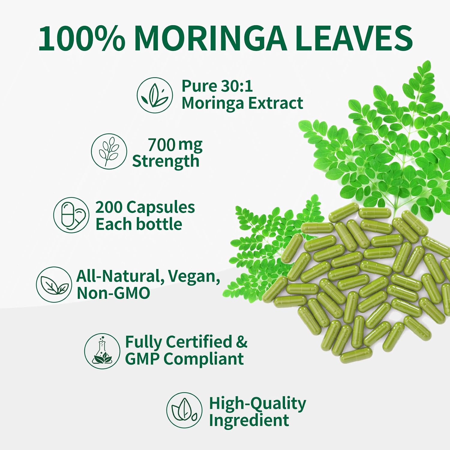 KangRiXin Pure Moringa Capsules 700mg Extract 200 Count