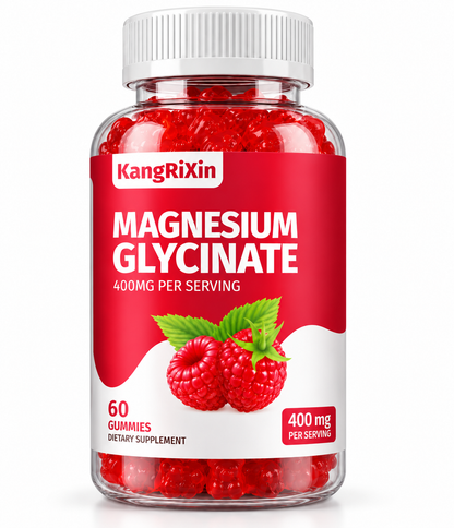 KangRiXin Sugar-Free Magnesium Glycinate Gummies - Raspberry Flavor, Pectin-Based, 60 Count