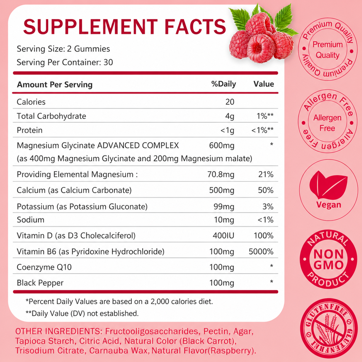 KangRiXin Magnesium Glycinate Gummies Supplement Facts label serving size 2 gummies